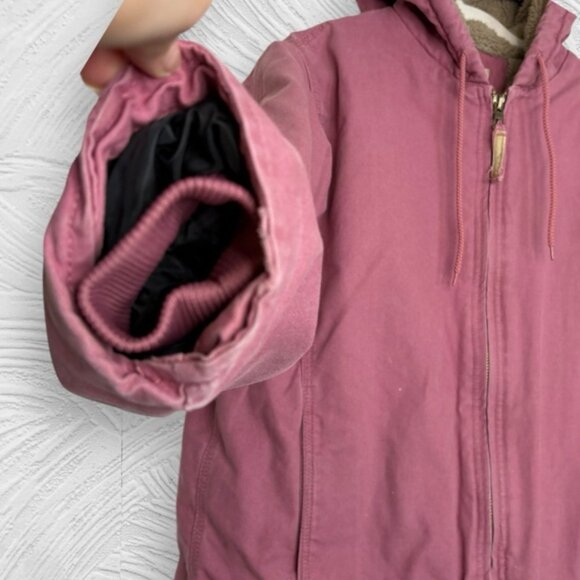 Vintage Berne pink canvas sherpa lined hooded workwear jacket women’s L - Picture 5 of 10